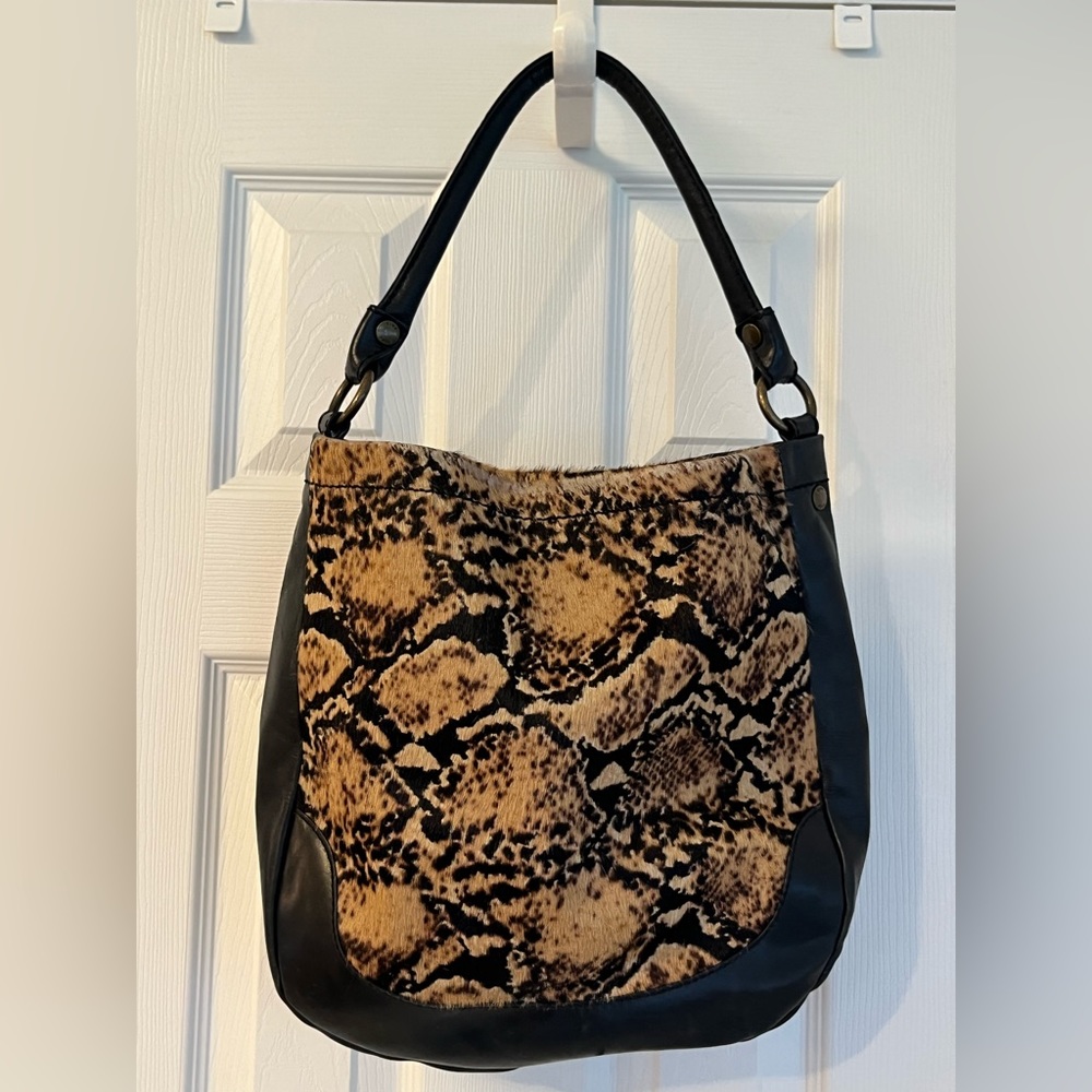 Frye Melissa Hobo Bag - Black leather with Hair-on-Hide